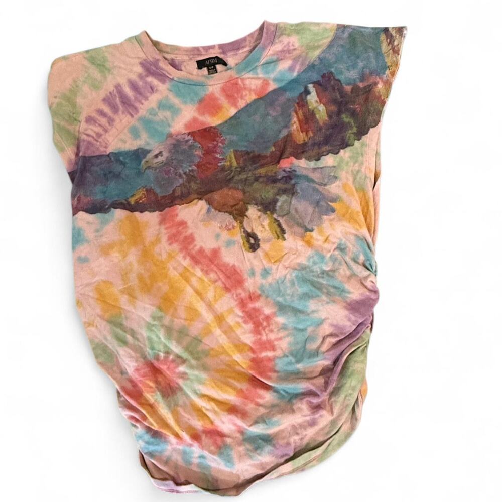 AFRM Women’s Tie Dye Eagle Graphic Muscle Pink Tee Tank Distressed Festival